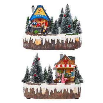 Vianočné Dediny Figúrka s Roating Strom Malý Obchod Vianočné Dom Svetelný Krajiny Figúrky Živice Ploche Ornament