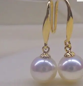 >>>>ušľachtilý Krásne šperky pár 10-11 mm AAA south sea kolo white pearl visieť náušnice 14k