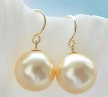 Doprava zadarmo luxusné Šľachtické šperky očarujúce pár 10-11 mm AAA++ south sea kolo gold pearl visieť náušnice