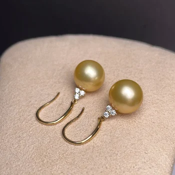 Shilovem 18k žlté Prírodné sladkovodné perly Drop Náušnice jemné Šperky ženy módne svadobné Vianočný darček nové myme10106682zz