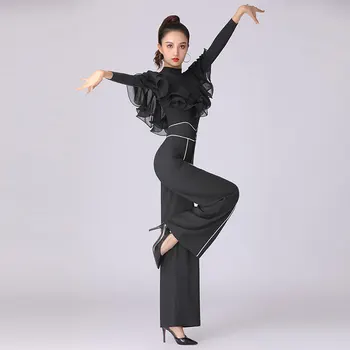 New Vysoká Krku Oka Rybie Kosti Lotus Leaf Kombinézu Latinskej Tanca Topy Pre Ženy Sála Rumba, Tango Latinské Tanečné Oblečenie
