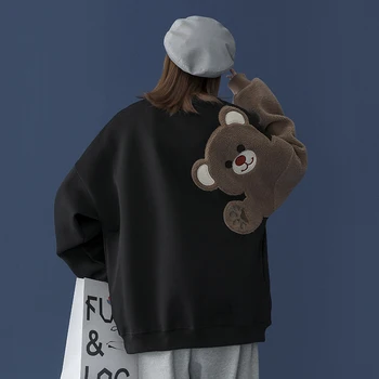 Žena, Vyšívané Medveď Vytlačené Hoodie Zahustiť Teplé Mikiny 2022 Módne Kórejský Streetwear Mužské Oblečenie