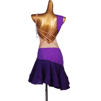 Ženy Zákazku latinskej Tanečnej Súťaže Výkon Farby bez Rukávov Tanečné Šaty Modré Jazero Drahokamu Šatka tanečné šaty