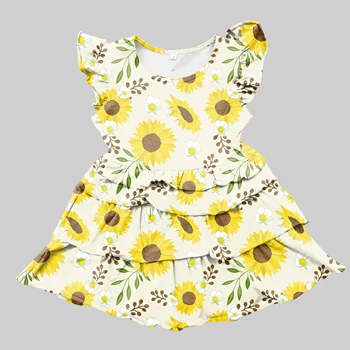 Veľkoobchod nové Letné detské dievčenské šaty slnku pobozkal mint žlté slnečnice kvetinový deti oblečenie boutique