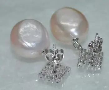 Doprava zadarmo luxusné Šľachtické šperky, Vzácne Prírodné ružové 12*13mm Barokový sladkovodné pearl náušnice
