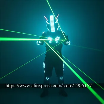 Nový dizajn RGB led svietiace, blikajúce brnenie spoločenský kostým led svetlo, až prilba tanec vyhovovali oblečenie zelený laser man show rukavice