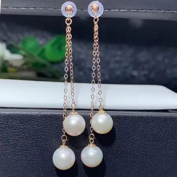 Shilovem 18k žlté Prírodné sladkovodné perly Drop Náušnice jemné Šperky ženy trendy výročie Vianočný darček myme7-7.5466 zz