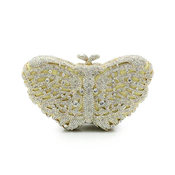 Luxusné Crystal Večer Zlato Taška motýľ Diamond Spojka Ženy Večerné Kabelky Svadobné Party Kabelku Bling Banquet Taška (8636A-S)