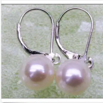 Nádherný pár 10-11 mm AAA south sea kolo white pearl visieť náušnice 14k