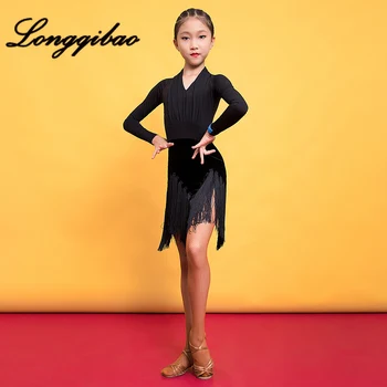 Dieťa dievča latinskej tanečných kostýmov, Lombard súťaže vyhovovali jeseň a v zime nových výkon šaty deti strapec tanečné šaty