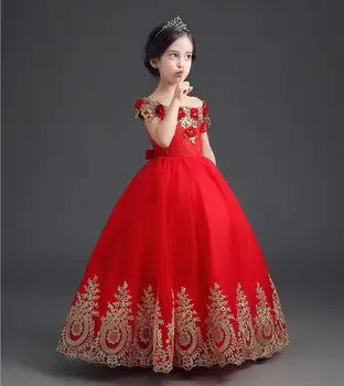Červené šaty dlhé svadobné deti detská princezná šaty šifón oka deti kvet dievča krásne elegantné šaty, plesové šaty, strana YY52