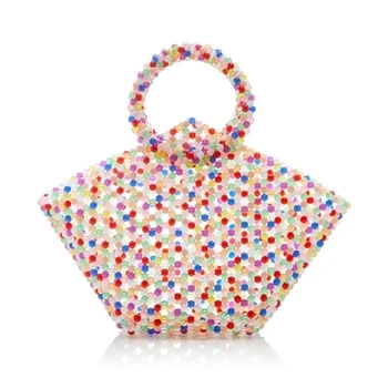 Luxusný Dizajn Korálkové Taška Ručne Tkané Ženy Taška Príčinné Roztomilý Malý Tote Bag Retro Lady transparentné Kabelka Pet Package Pearl
