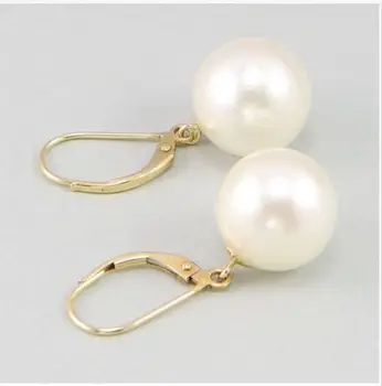 Očarujúce pár AAA 10-11 mm south sea white pearl earring14k