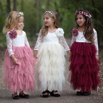 Yoliyolei Dlhé Rukávy Lete Duté Detí Šaty Flower Girl Oblečenie pre Dievčatká 3-8Y Patchwork Tortu Rozbiť Šaty