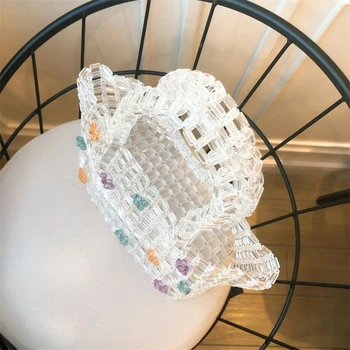 Značka Ručne tkané Akryl Perly taška crystal korálkové Kvet kabelky ženy Transparentné duté tote bag 2019 lete luxusné Plážová taška