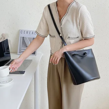 PU kožené vedro vrece žena nový štýl módy farbou jediný ramenný trendy taška messenger bag má veľkú kapacitu, kabelky