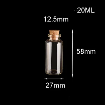 100ks 27x58x12.5 mm Transparentné prázdne Sklenené Fľaše, ktorí Chcú dreva, Korku parfum sklo vzorky fľaša na zaváranie 20ML šperky zistenia