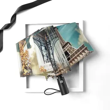 Automatický Dáždnik Nádherný Výhľad na Ulicu, Paríž, Eiffelova Veža A Zimné Vegetácie tri-fold dáždnik ženy muži dážď dáždnik