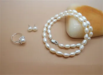 Večný svadobné Ženy Darček slovo 925 Sterling real Nové 6-7 mm meter prírodné perlový náhrdelník, originálne prstene + náušnice, spec