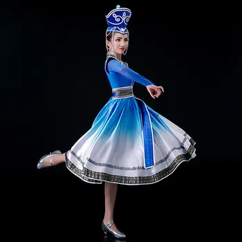 Modrá Mongolskej Kostým Pre Ženy Tradičné Mongolsko Tanečných Kostýmov, Festival Stage Tanec Vysokej Kvality