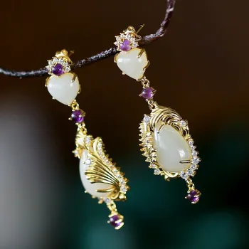 Nové reálne S925 strieborné šperky pozlátené módne kvapka vody prírodných jade náušnice pre ženy elegantné 925 striebro náušnice