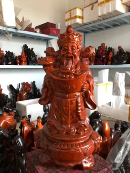 Veľké Ázia DOMOV spoločnosti obchod Uctievanie drevorezbárstvo Boh bohatstva sochu Budhu priniesť peniaze, veľa šťastia CAI SHEN Rosewood socha