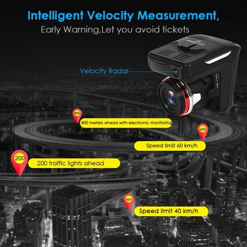2,4-Palcový Auto Dash Cam 2 v 1 Radarový Detektor Rýchlosť Upozornenie X7 DVR Kamera Full HD 1080P Tachografu Zadnej strane Dash Cam 5 Jazyka Hlasového