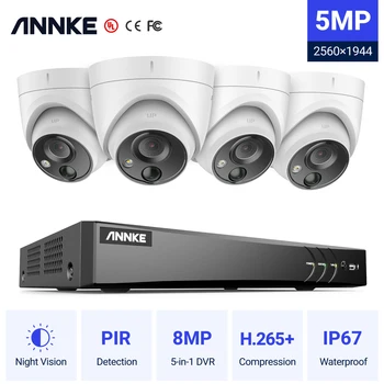ANNKE 5MP kamerový Systém 5IN1 H. 265+ 4K DVR 8MP Rekordér S 5 MEGAPIXELOVÝM PIR Detection, Vodotesný Bezpečnostné Kamery CCTV Auta