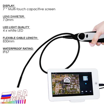 Prenosné USB Video Inšpekcie Borescope Endoskopu 830mm Pružné Trubice 7mm Vodotesný Fotoaparát Hlavu s 7 palcový Monitor Android