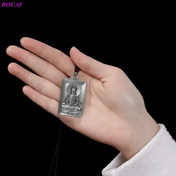 BOCAI S999 Mincový Striebro Prívesok Charm 2021 Módne Avalokitesvara Obdĺžnik Visí Karty Čistý Argentum Amulet pre Mužov, Ženy