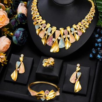 Blachette Luxusné Šľachtické Ženy Afriky Dubaj Náhrdelník Náramok Náušnice, Prsteň 4 KS pre Ženy, Svadobné Svadobné Hostiny, Súpravy Šperkov