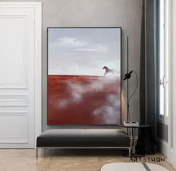Veľké Červené Abstraktné Maľby,Jazda Na Abstraktnej Maľbe,Biely Oblak, Abstraktná Maľba,Pôvodný Minimalistické Umenie Olej Strane Office Stenu