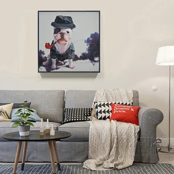 Umelec Ručne maľované Zábavné Dizajn Zvierat Francúzsko Buldog olejomaľba Jemné Buldog S Cigaru, olejomaľba na Obývacia Izba Dekor