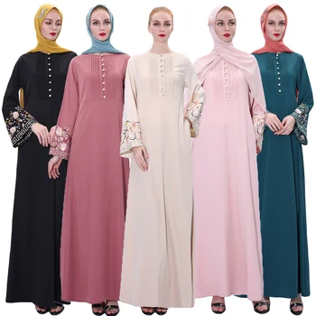 Elegantné Moslimských Žien Dlhé Šaty Výšivky Svetlice Rukáv Abaya Kaftan Ramadánu Koktail Party Islam Župan Kaftane Jilbab Arabskom Dubaji