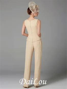 Pantsuit/Jumpsuit Matka Nevesty Šaty Plus Veľkosť Elegantné Bateau Krku Dĺžka Podlahy Šifón s Lištovanie Appliques 2021