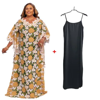 Africké Šaty pre Ženy Dashiki Čipky Duté Von Maxi Šaty Plus Veľkosť Boubou Africain Femme 2 Dielna Sada Svadobné Party Šaty