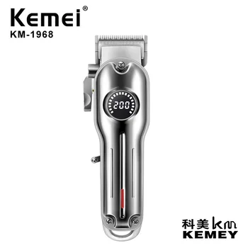 Kemei KM-1968 LCD Batéria Displej Kovové Profesionálny Bezdrôtový Hair Clipper - Zlato, Striebro 2000mAh