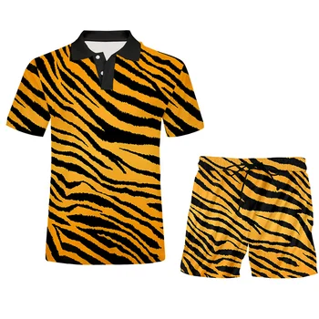 IFPD Ležérne pánske Obleky 2 Dielna Sada Zviera 3D Tiger Stripe Tlač Harajuku Tričko A Šortky Nadrozmerná Cosplay Sportwear Veľkoobchod