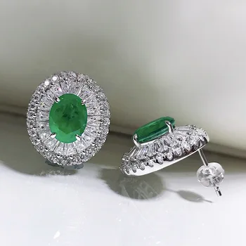 PANSYSEN Luxus Čistého 925 Sterling Silver Elipsovitý Rez Emerald Vytvorené Moissanite Drahokam Ženy Stud Náušnice Jemné Šperky Veľkoobchod