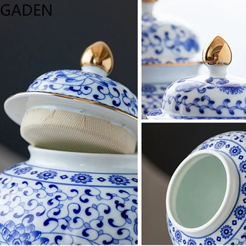 Modré a Biele Porcelánové Čaj Caddy Keramické Všeobecné Zapečatené Hrniec Čaju Box Čaj Caddy Skladovanie Jar Domácnosť, Dekorácie, Doplnky