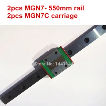 MGN7 Miniatúrne lineárne železničnej: 2 ks MGN7 - 550mm železničnej+2ks MGN7C prepravu pre X Y Z axies 3d tlačiarne diely