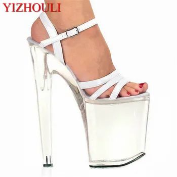 20 cm Biela farba crystal sandále, sexy vysoké podpätky, ktoré predstavujú nové topánky červenom koberci Paríž Tanečné Topánky