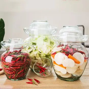Sklo Kimchi Jar Kórejský Pickles Fľaše Hrubé Tesnenie Nakladaná Zelenina Domácej Kuchyni Skladovanie Pohárov Veľkú Kapacitu Náleve Fľašu