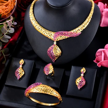 Soramoore Luxusné Originálne Zlaté Šperky, Náušnice, Sety Náhrdelník Náramok Krúžok 4PCS Pre Ženy Nevesta Svadobné Šperky 2021 HORÚCE Trendy