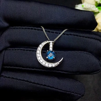 Prírodné blue topaz gem prívesok S925 striebro Prírodný drahokam Náhrdelník trendy milosť Mesiac Ohýbať dve použitia ženy, dievča, jemné šperky