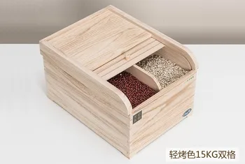 Japonský drevené ryža kontajner stocker zrna dreva povrch ryže bin úložný box životného prostredia kuchyňa organizátor box s vekom