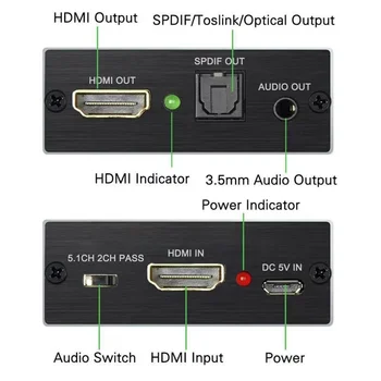 Kompatibilný s HDMI Audio Extractor + Optický TOSLINK SPDIF + 3.5 mm Stereo Audio Converter 4K x 2K Audio Splitter Pre PS4 TV DVD