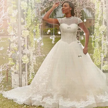 2019 Najnovšie Luxusné Korálkové Afriky Plesové Šaty, Svadobné Šaty Spp Rukáv Svadobné Šaty Vestido De Noiva