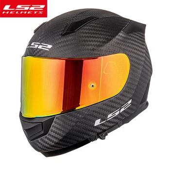 LS2 FF801 Uhlíkových Vlákien Shell Plnú Tvár Motocyklové Prilby S Chrome Červená Clonu Muž Ženy casco moto capacete Certifikácia ECE