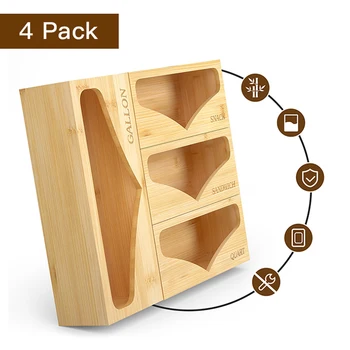 Úložný Box 4 Ks Ziplock Tašky Organizátor Bambusu Tesnenie Taška Držiak Pre Všetky Snack Kvart Sandwich Galloon Tašky Kontajner